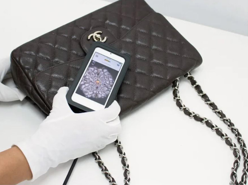 A Chanel Bag being authenticated using the Entrupy app